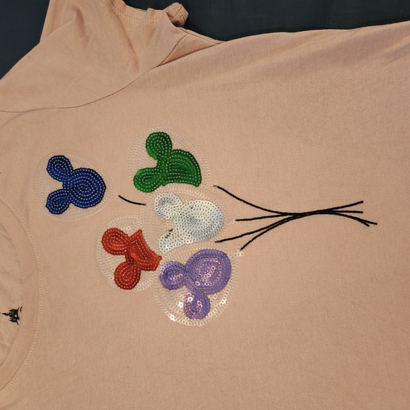 Authentic Disney Parks Sequin Embroidered Mickey Balloon Women’s T-Shirt Size S - Picture 1 of 5